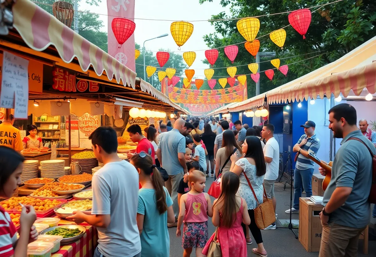 People enjoying food and entertainment at the Sabor Y Sazón Food Festival in Orlando.