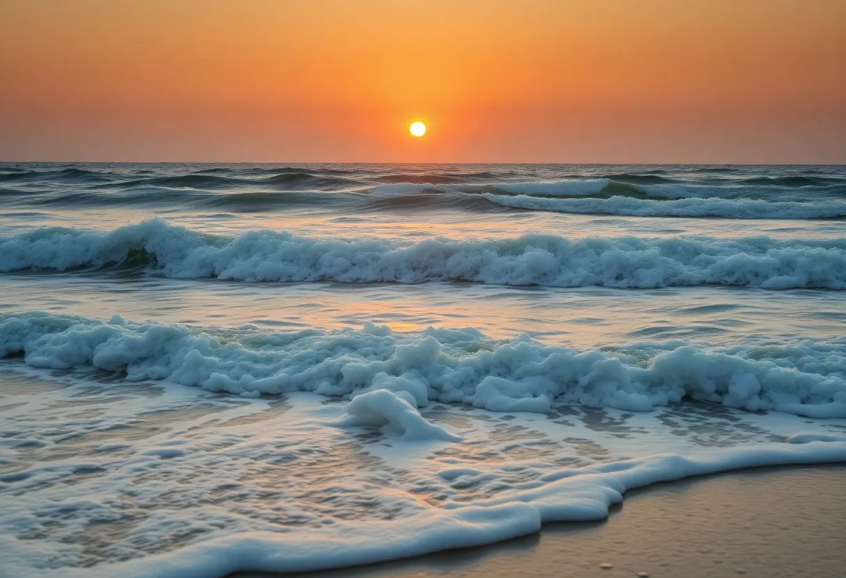 Serene Beach with Strong Currents