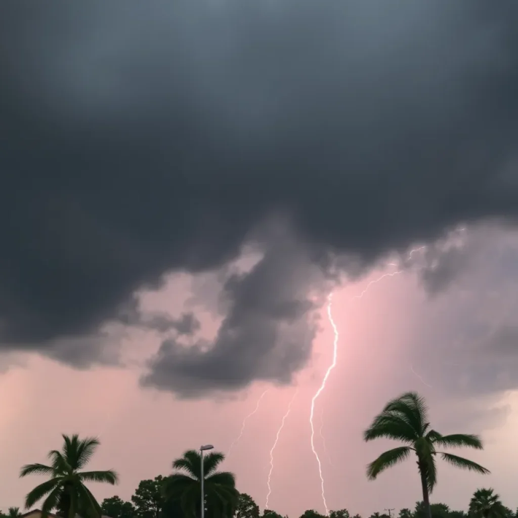 Dramatic storm clouds over Central Florida indicating severe weather