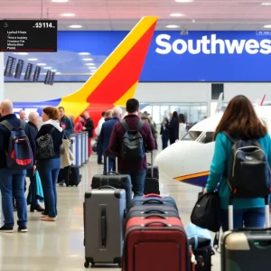 Passengers checking in for Southwest Airlines flights at an airport