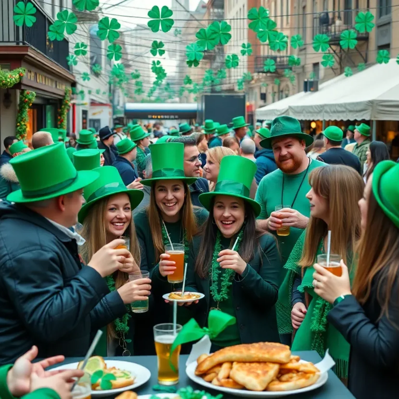 Crowd celebrating St. Patrick's Day in Orlando, Florida wearing green outfits