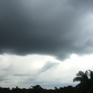 Dark storm clouds over Central Florida landscape