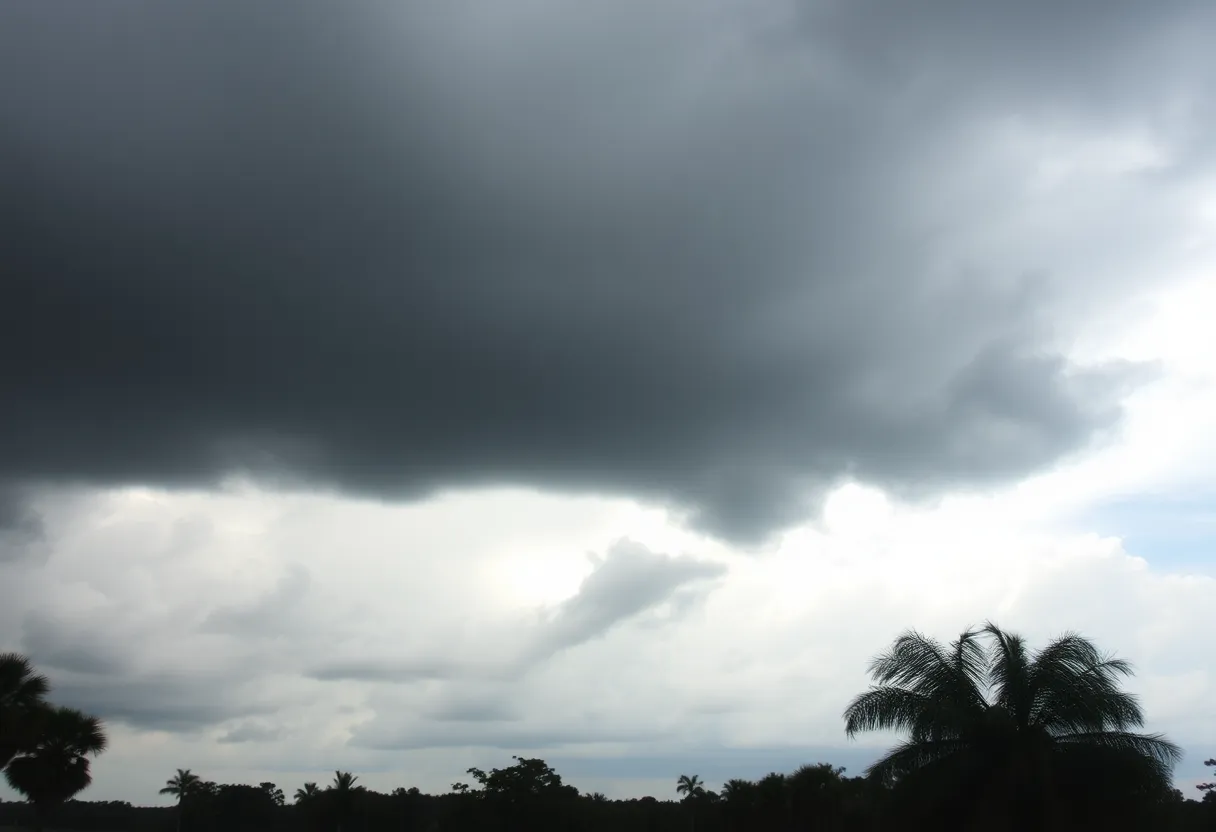 Dark storm clouds over Central Florida landscape