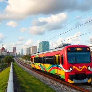 Illustration of a train connecting Orlando airport and theme parks