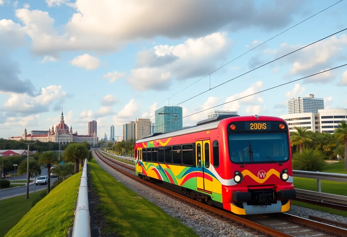 Illustration of a train connecting Orlando airport and theme parks