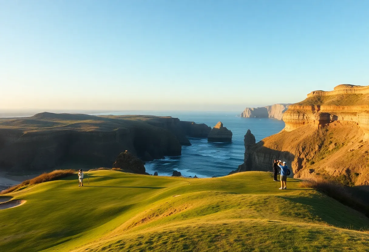 Aerial view of TPC Danzante Bay golf course surrounded by scenic natural landscapes