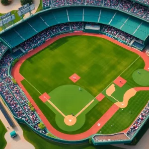 Golfers teeing off at a transformed Wrigley Field for Upper Deck Golf event