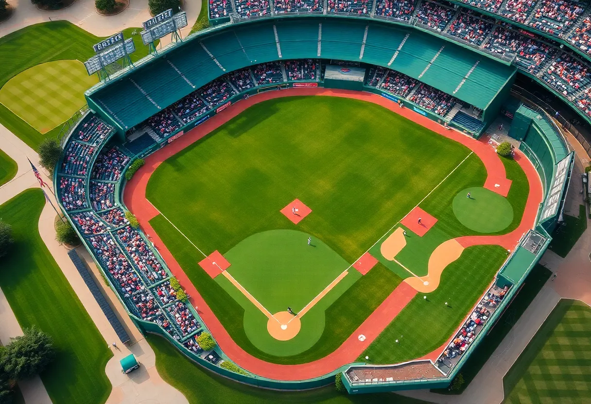 Golfers teeing off at a transformed Wrigley Field for Upper Deck Golf event