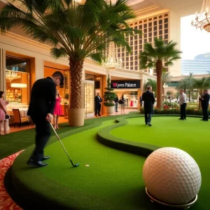 Participants engaged in the Zen Golf Winning Putt challenge at Wynn Palace